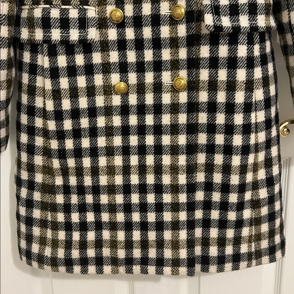 J.Crew Double Breasted Coat in Cypress Black Ivory Oxford Check Plaid Size 2 - Picture 10 of 16